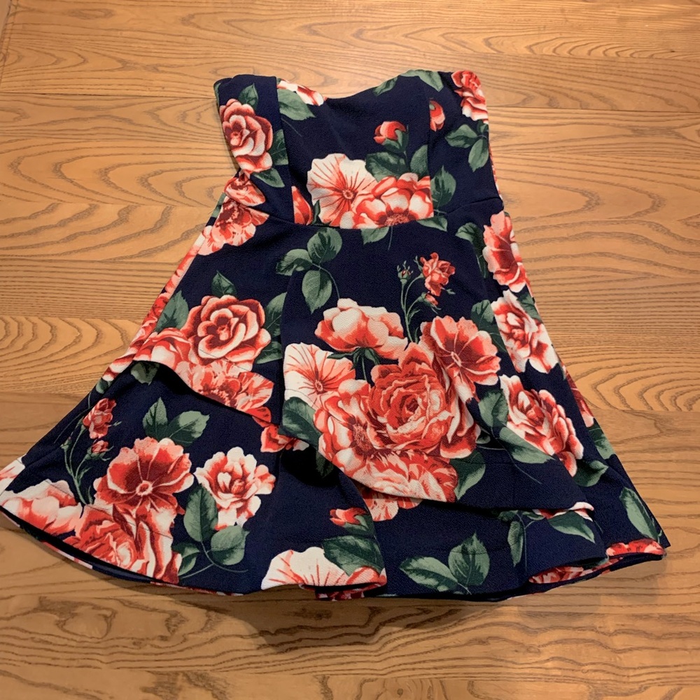 Navy Blue Dress with Pink Flowers